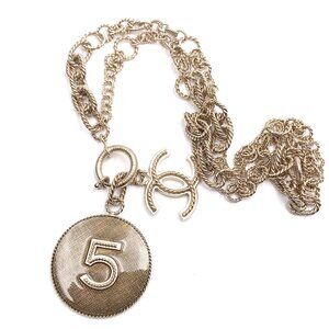 Chanel Light Gold No.5 CC Pendant Chain Necklace